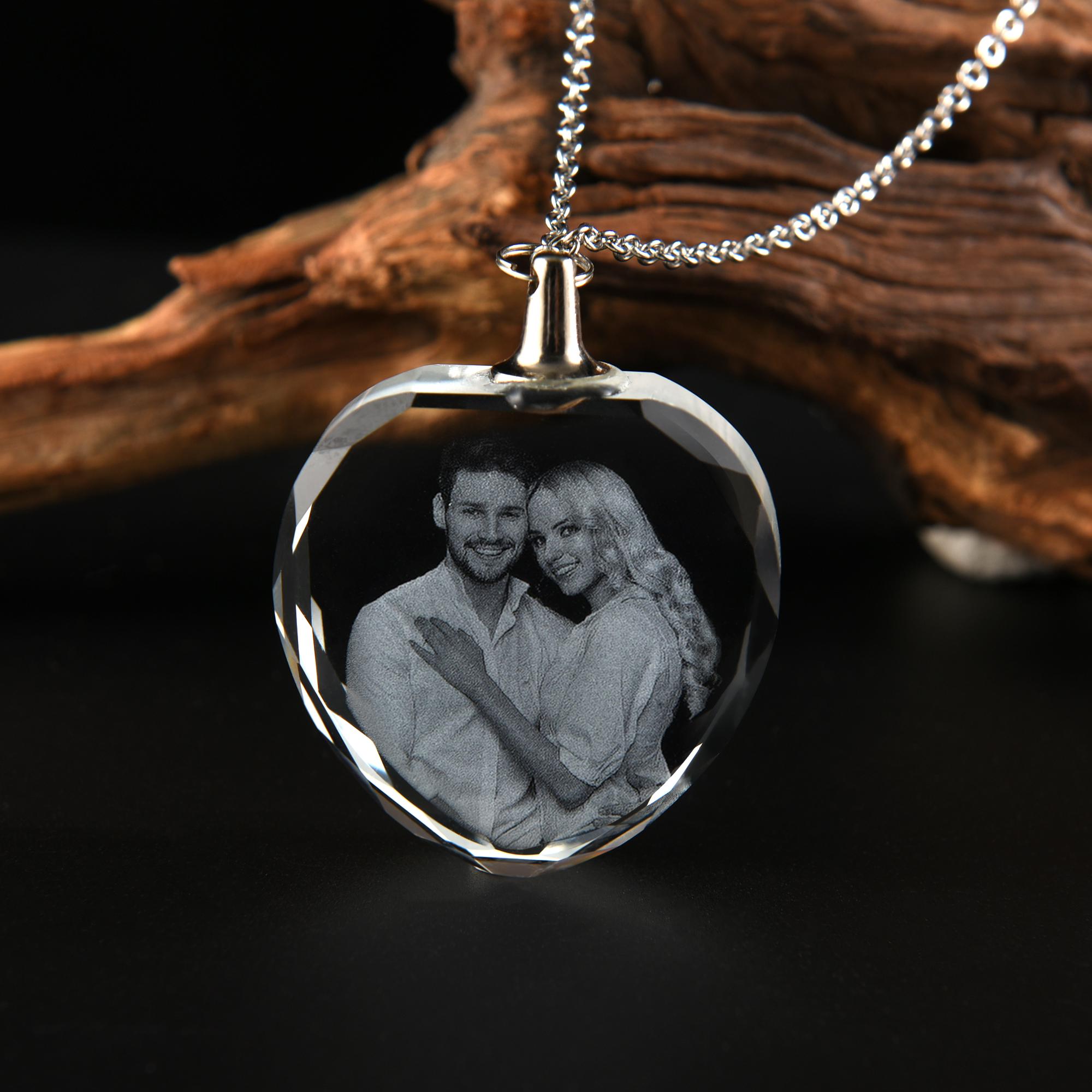 Collana Personalizzata Con Foto In Cristallo, Ciondolo A Cuore 3D, Incisione Laser, Regalo Commemorativo Unico