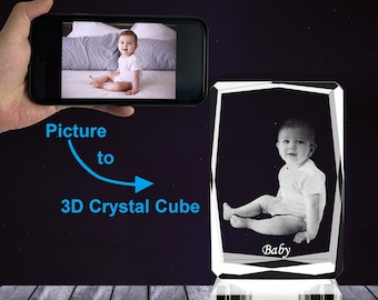 Cubo de fotos de cristal grabado en 3D personalizado con base LED gratuita, bloque de fotos de cristal en 3D, regalo de fotos personalizado, regalo de fotos personalizado