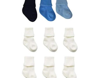 Sierra Socks Newborn Baby Boy Cotton Turn Cuff Bootie 9 Pair Pack Soft Handmade Socks Neutral Infant Colorful Set 9 Babies Ruffle Leg Warmer