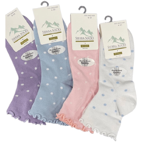 Sierra Socks Woman Socks Blue Lilac White Bamboo Low Cut Socks Polka Dots Pattern Socks 2  4-Pair Pack Lettuce Edge Ruffle Socks Gift Her