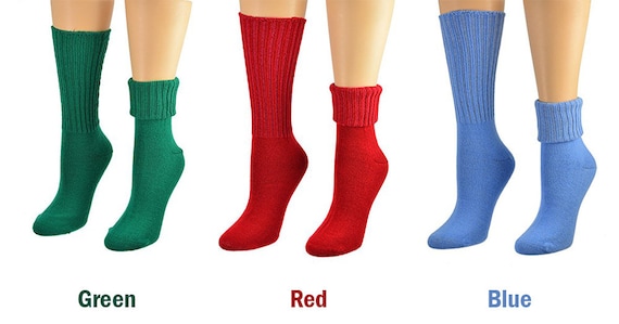 Sierra Socks Solid Color Ribbed Crew Turn Cuff Soft Acrylic Socks