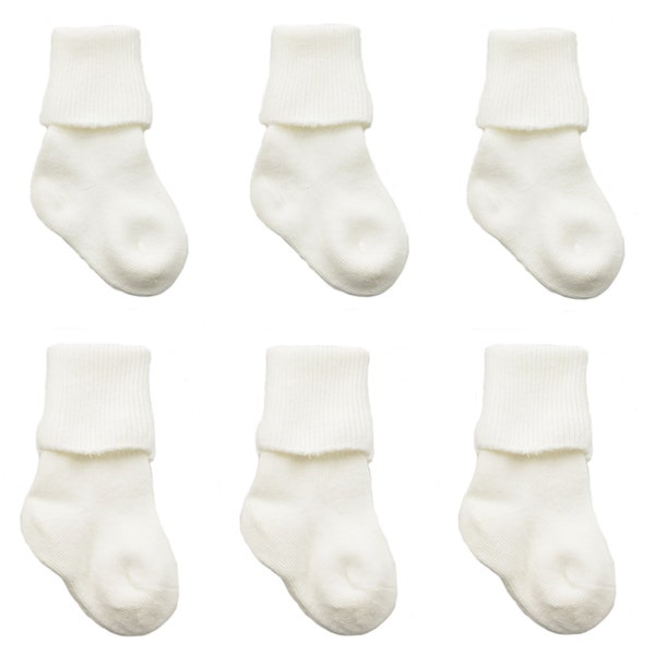 Sierra Socks Newborn Baby Combed Cotton Seamless Toe 6 Pair White 3 Pair Color Turn Cuff Bootie Set 6 Colorful Ruffle Kid's Socks