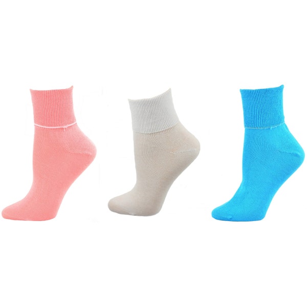 Sierra Socks Women 100% Combed Cotton Novelty Ankle high Turn Cuff 3 Pair Pack Short Socks, Premium Quality Seamless Toe