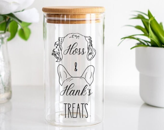 Custom Pet, Treat Jar, Custom Name Glass Container ,Personalized Glass Jar ,Customized Dog Treat Container ,Glass Jar Bamboo Lid