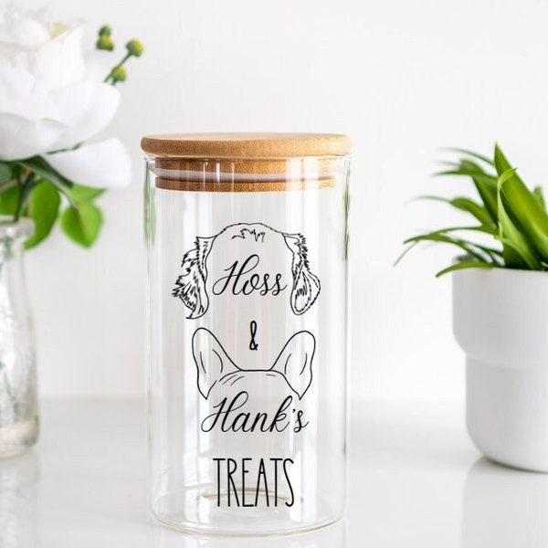 Custom Pet, Treat Jar, Custom Name Glass Container ,Personalized Glass Jar ,Customized Dog Treat Container ,Glass Jar Bamboo Lid