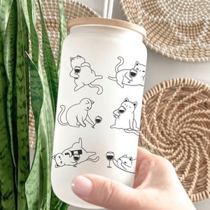 Wine and Cat Lover Cat Mom Gift Cat Cup Iced Coffee Mom of Cats  I Love My Cat Cat Mother Wine Lover Cat Lover Gift Cat Lady Wine Lover