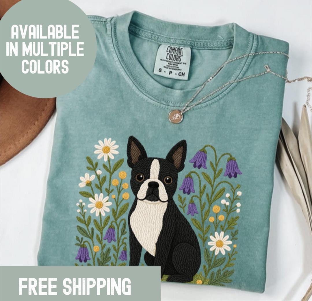 Boston Terrier Cottagecore Shirt – Cute Floral Boston Terrier Tee, Cozy Dog Lover Gift, Nature Aesthetic Pet Shirt for Women & Men