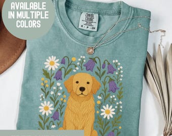Golden Retriever Cottagecore Shirt: Floral Dog Tee, Comfort Colors