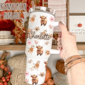 Custom 40oz Highland Cow Tumbler-Custom Tumbler with Handle, Western gift, cowgirl gift, cowboy gift, yellowstone gift