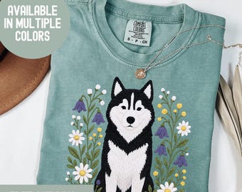 Husky Cottagecore Shirt: Floral Dog Lover Tee