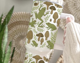Frog and Mushroom Tumbler: Cottagecore Toadstool Drinkware
