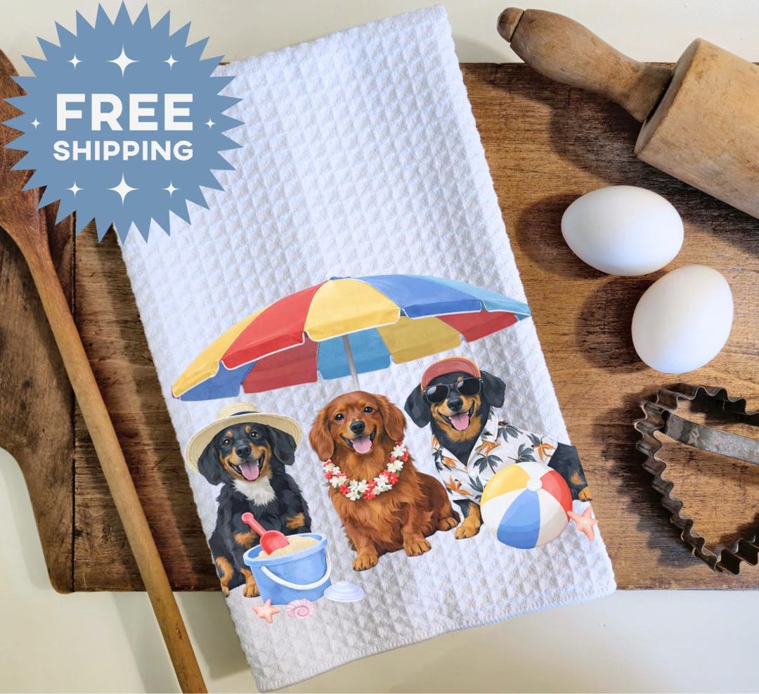 Summer Dachshund Kitchen Towel Dog Dish Towel Cute Wiener Dog Kitchen ...