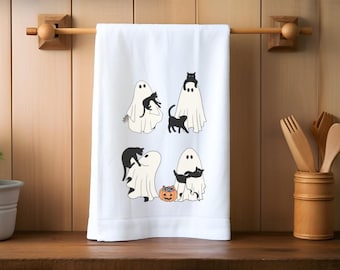 Black Cat and Pumpkin Halloween Towels, Pumpkin Hand Towel, Halloween Decor, Fall Decor, Fall Home Accent, Kitchen and Bathroom Towel