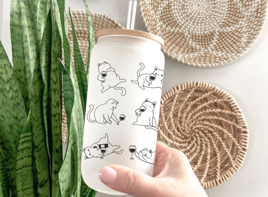 Wine and Cat Lover Cat Mom Gift Cat Cup Iced Coffee Mom of Cats I Love