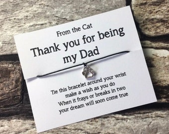 Thank You Dad From The Cat Bracelet, Dad Father’s Day gift from cat, to dad from pet, men’s wish bracelet, to the best dad from the cat