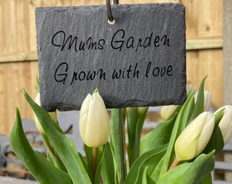 Signo de jardín de mamás, placa de jardín de mamás cultivadas con amor, regalo de jardín del Día de la Madre, regalo de jardín de mamá, letrero de pizarra para mamá, regalo de jardín de mamá