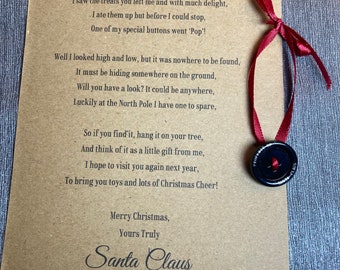 Santa’s Lost Button and Letter, letter from Santa to find missing button, Santa has lost his button, Christmas magic, Santa’s button, bauble