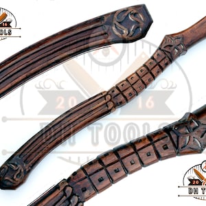 May include: Three intricately carved wooden handles, each with a unique design. The handles are a rich brown color, with detailed patterns including geometric shapes and floral motifs. The text "DH TOOLS" is visible.