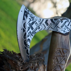 Carbon Steel Viking Axe: Ash Wood Handle, Camping Hunting Tool