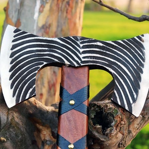 Handcrafted Viking Axe: High Carbon Steel Double Bit Camping Axe