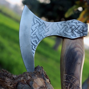 Carbon Steel Viking Axe: Ash Wood Handle, Camping Hunting Tool
