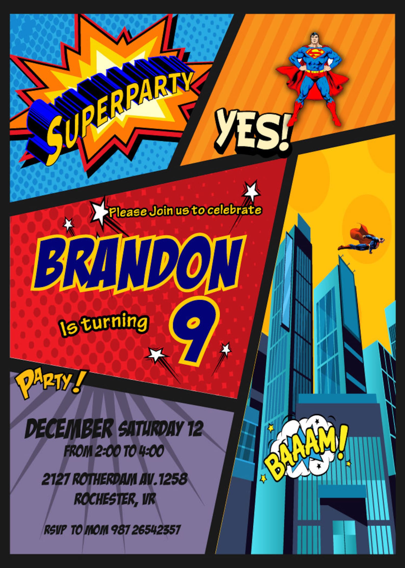 Superman Party Invitation Superhero Superman Invitation | Etsy