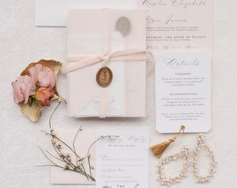 SAMPLE- Rococo Garden Themed Whimsical Elegant Wedding Suite with Tassels and Wax Seals - Fully Customizable