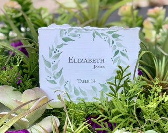 SAMPLE-Greenery Leaf Wedding Place Card with Deckled Edges- Other Colors Available