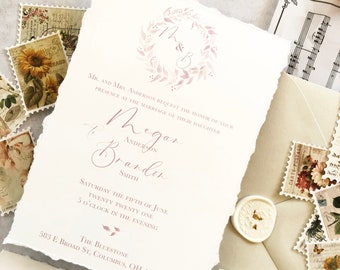 SAMPLE-Soft and Romantic White and Blush Pink Wedding Invitation- Other Colors Available