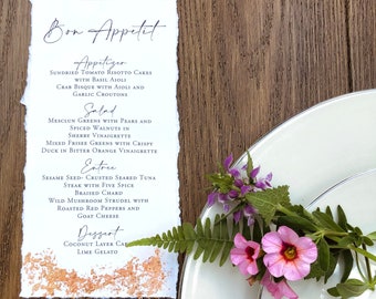 SAMPLE-Simplistic and Classic Wedding Menu with Rose Gold Flake Detail- Other Colors Available