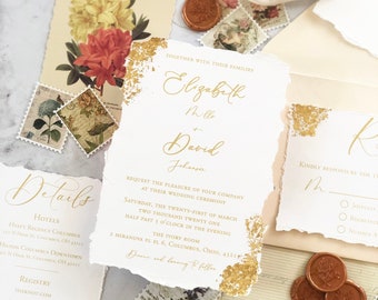 SAMPLE-Whimsical and Modern Wedding Invitation with Metallic Gold Foiling Detail - Other Colors Available