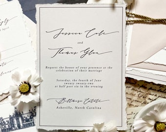 SAMPLE- Fine Art Dusty Taupe Wedding Suite with Deckled Edges and Calligraphy