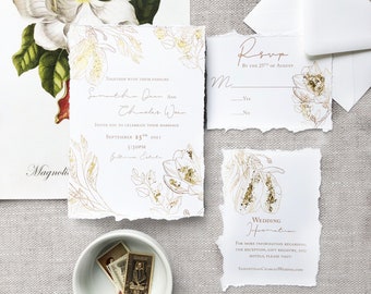 SAMPLE-Whimsical Botanical Wedding Suite with Gold Foil Detail and Hand Deckled Edges