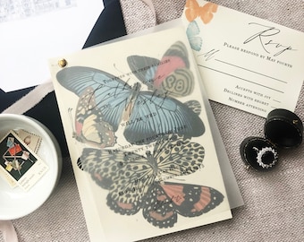 SAMPLE-Vintage Butterfly Vellum Overlay Wedding Invitation Suite
