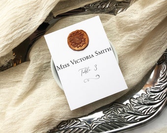 SAMPLE-Simple Black and White Wedding Place Card with Wax Seal- Other Colors Available