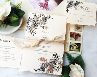 SAMPLE-Hand Foiled Rose Gold Blush Whimsical Wedding Invitation Suite