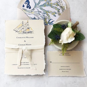 SAMPLE-Intricate Gold Hand Foiled Nautical Themed Wedding Suite with Deckled Edges