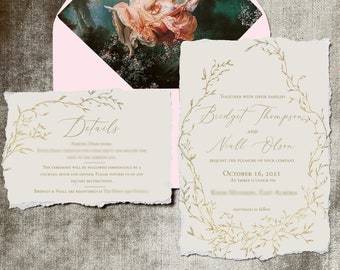 SAMPLE- Whimsical Rococo Inspired Wedding Invite with Detail Card