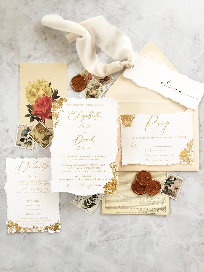 SAMPLE-Whimsical and Modern Wedding Invitation with Metallic Gold Foiling Detail Other Colors Available image 3