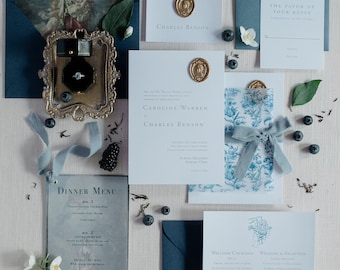 Blue Toile French Inspired Elegant Luxury Wedding Suite