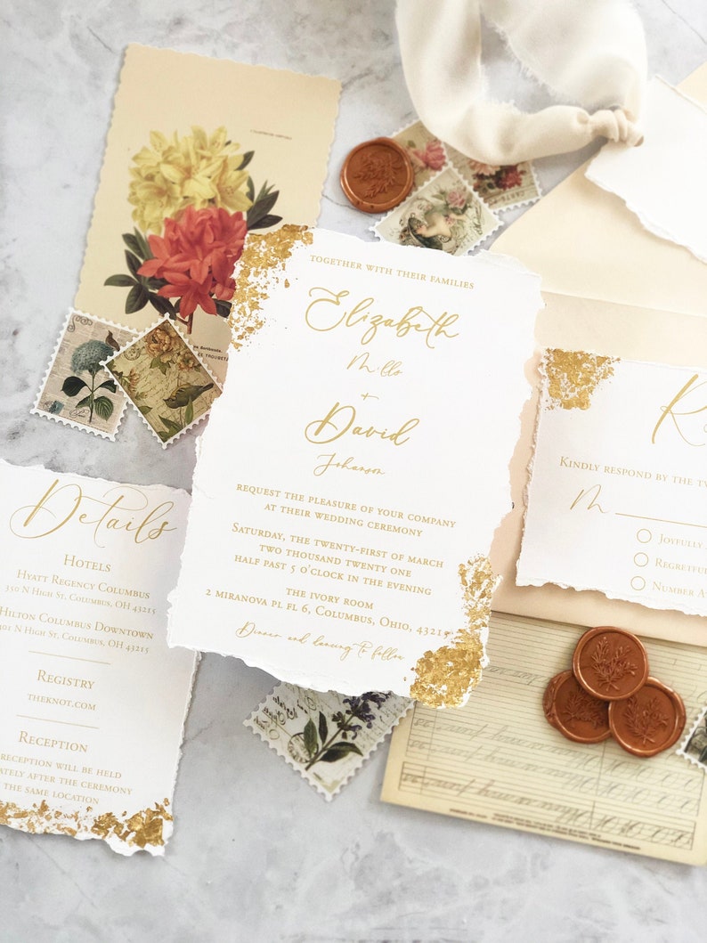 SAMPLE-Whimsical and Modern Wedding Invitation with Metallic Gold Foiling Detail Other Colors Available image 1