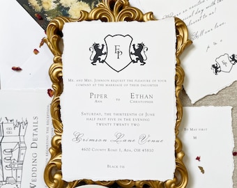 SAMPLE-Royal and Elegant Whimsical Custom Crest Wedding Invitation Suite- Fully Customizable