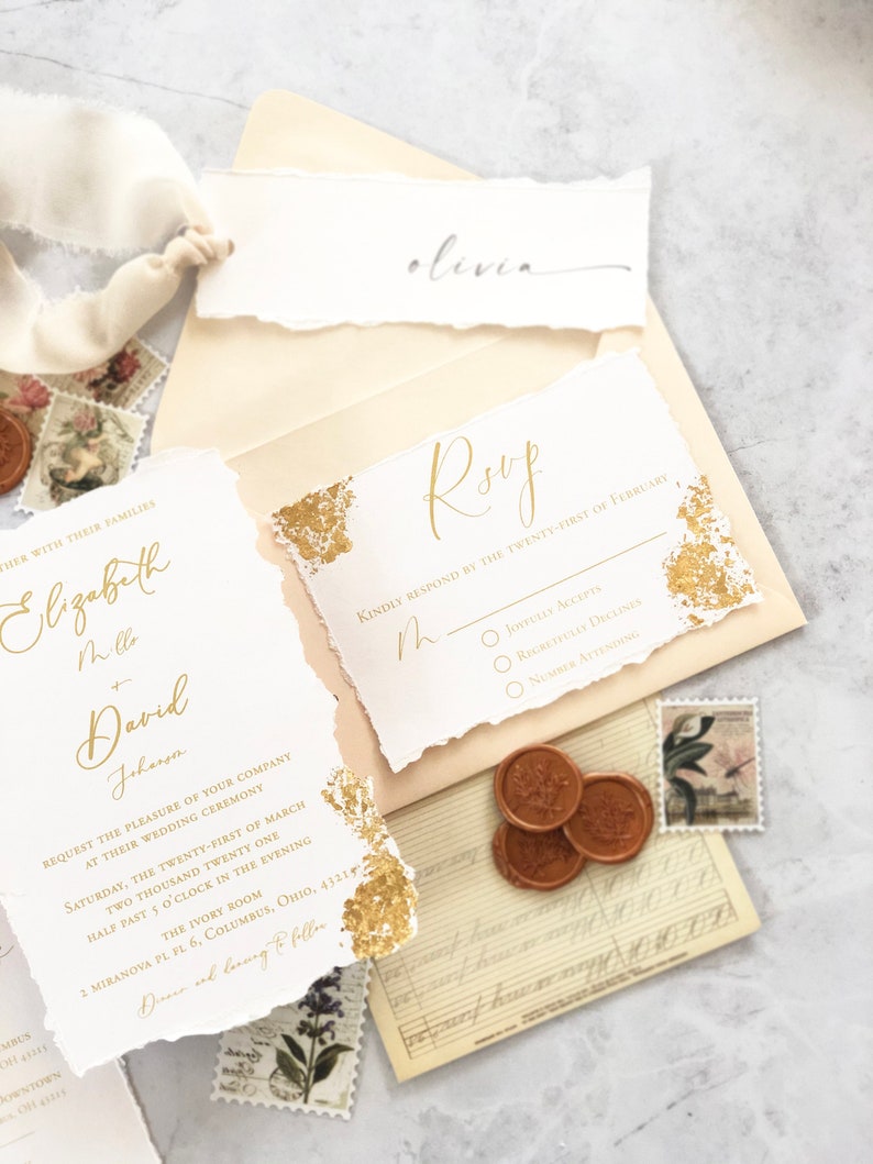 SAMPLE-Whimsical and Modern Wedding Invitation with Metallic Gold Foiling Detail Other Colors Available image 2