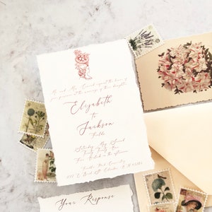 SAMPLE-Antique and Modern Wedding Invitation with Deckled Edges Other Colors Available image 2