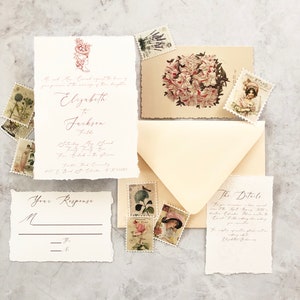 SAMPLE-Antique and Modern Wedding Invitation with Deckled Edges Other Colors Available image 1