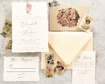 SAMPLE-Antique and Modern Wedding Invitation with Deckled Edges- Other Colors Available