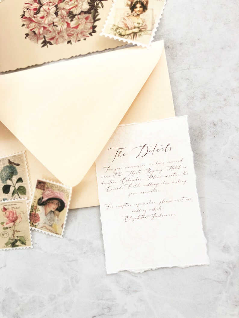 SAMPLE-Antique and Modern Wedding Invitation with Deckled Edges Other Colors Available image 3