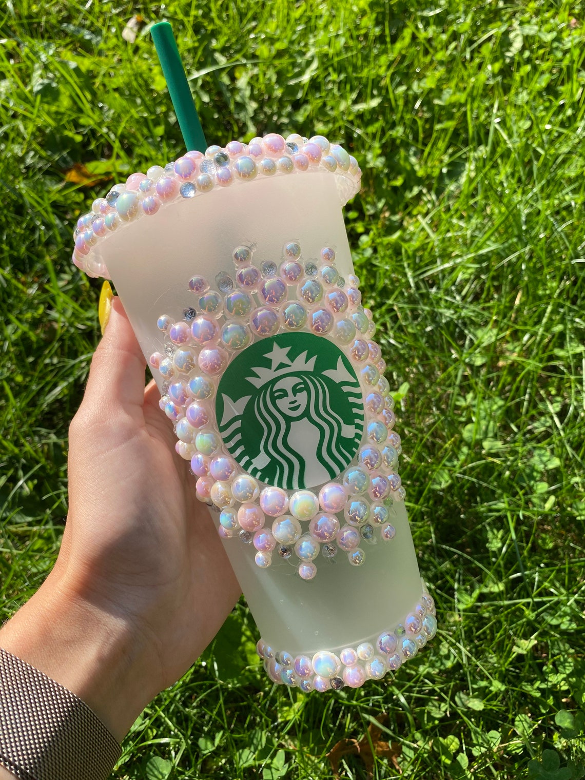 Pink and White Pearl Burst Starbucks Cold Cup Etsy