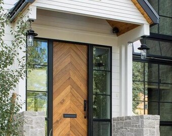 Natural Wood Front Door Ties Together Modern Farmhouse Style