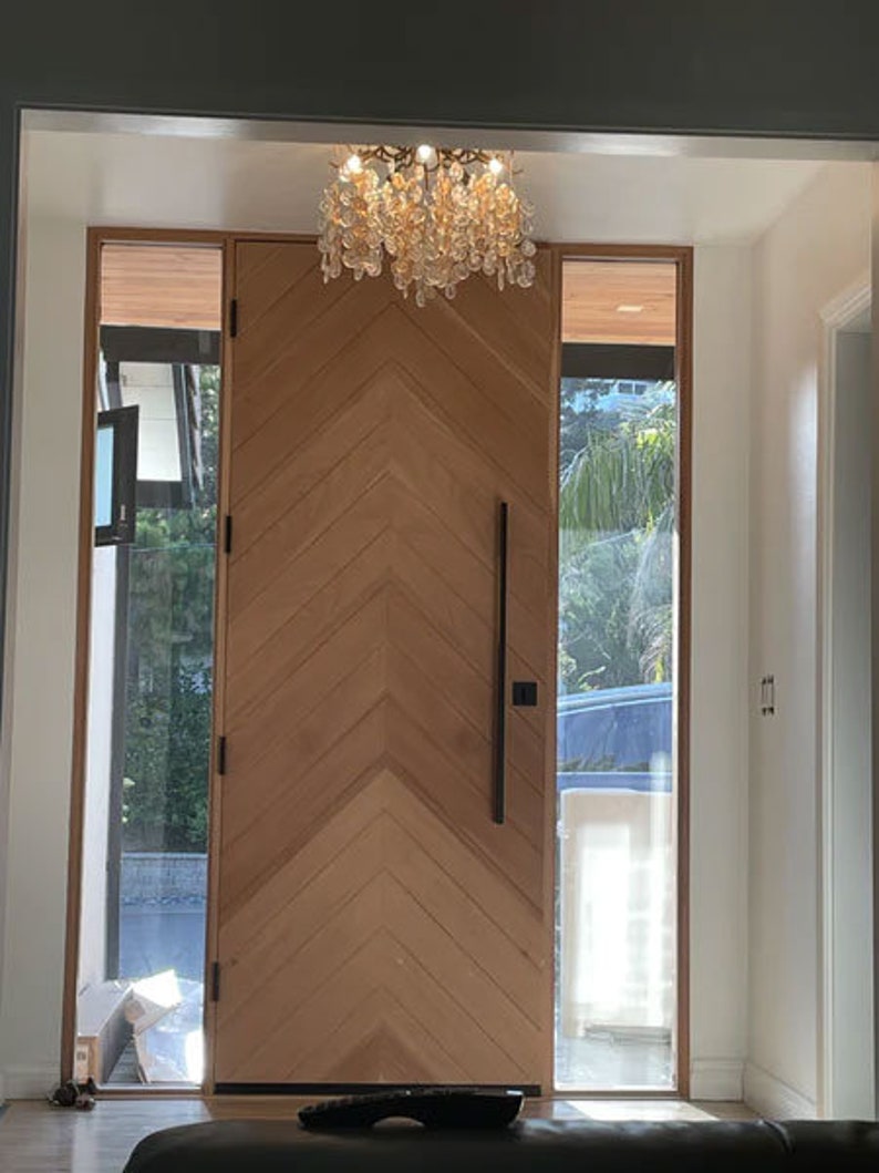 Herringbone Modern Entry Solid Wood Door Etsy